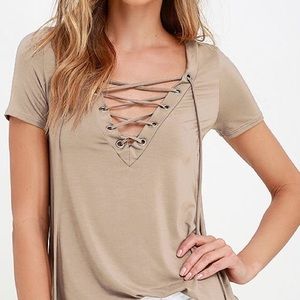 Lulu’s Taupe/Tan Lace-Up Shirt
